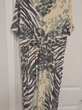 Gerry Weber Zebra Print Midi Dress in Brown , Cream & Green US Size 10